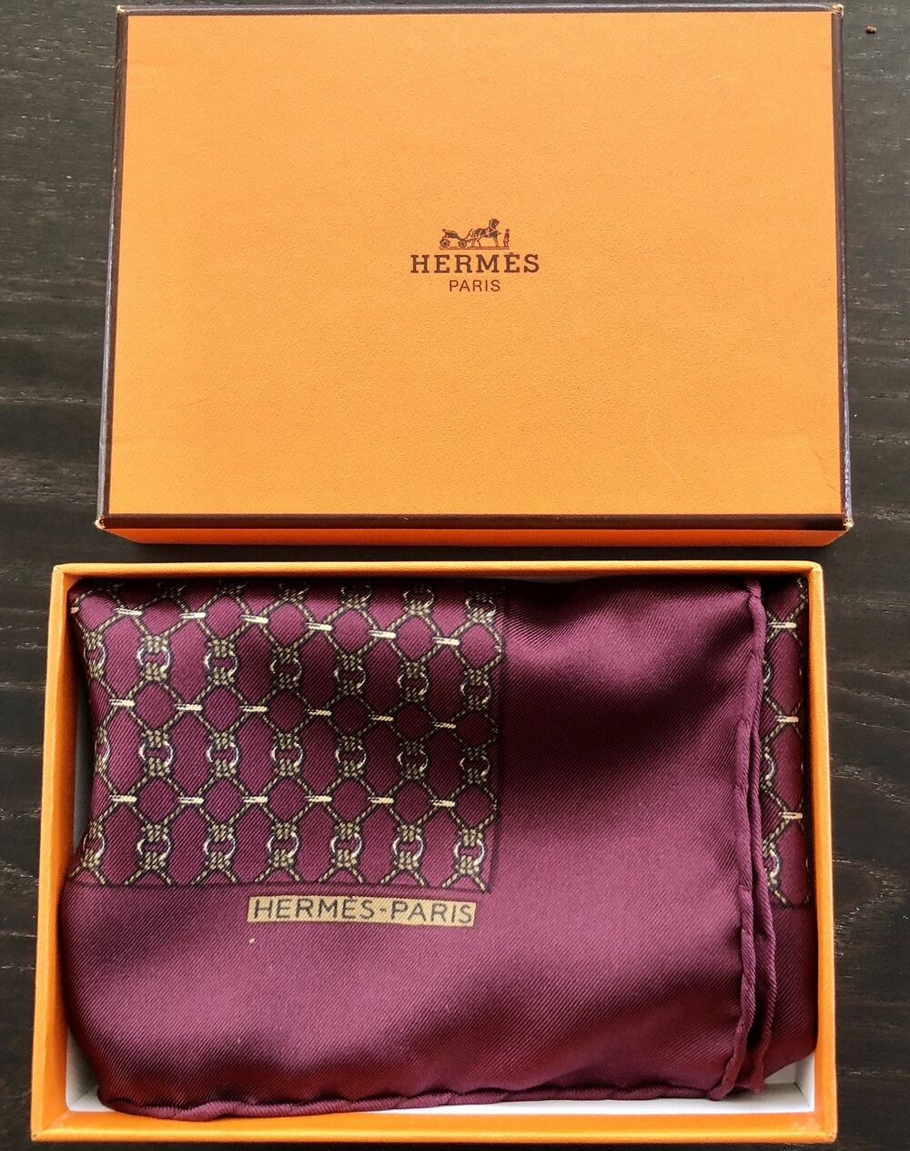 Vintage Hermès Red Silk Scarf 45cm Mens Gavroche Pocket Square